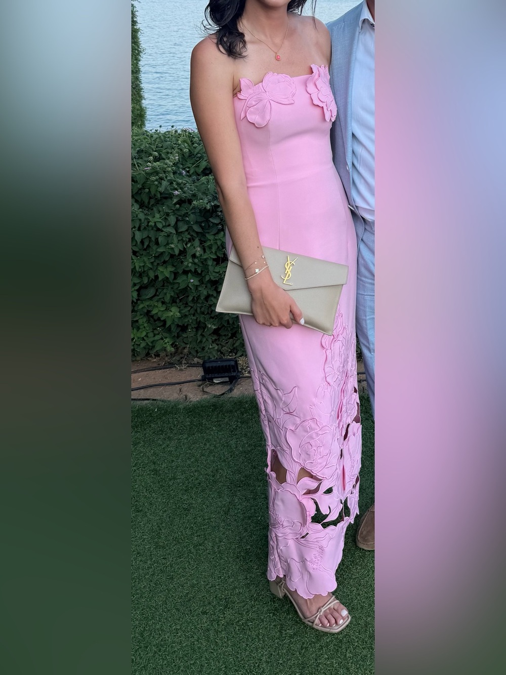 Leo Lin Strapless Midi Dress in Flamingo Pink. Worn once. Dry cleaned